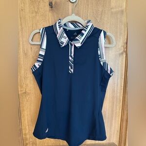 Adidas Navy Multicolored Sleeveless Fitted Polo Top